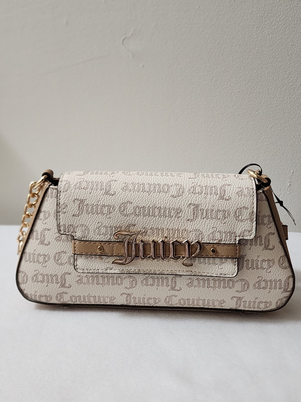 Juicy Couture Cream Monogram Logo Shoulder Bag with Gold Hardware